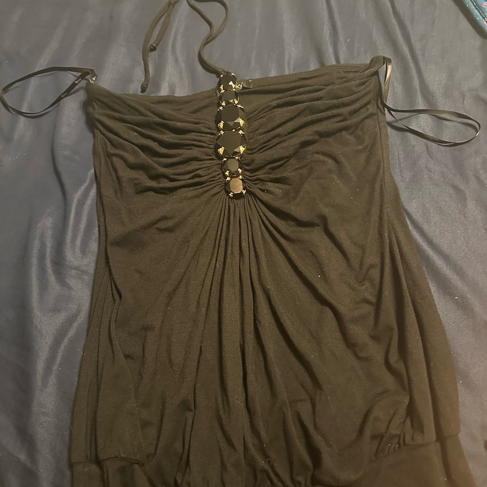 Black Halter Top with Gold Accents